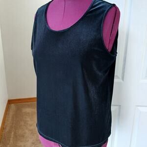 Caribou Black Velvet Tank Top Blouse XL VTG 90s repaired velour whimsey goth